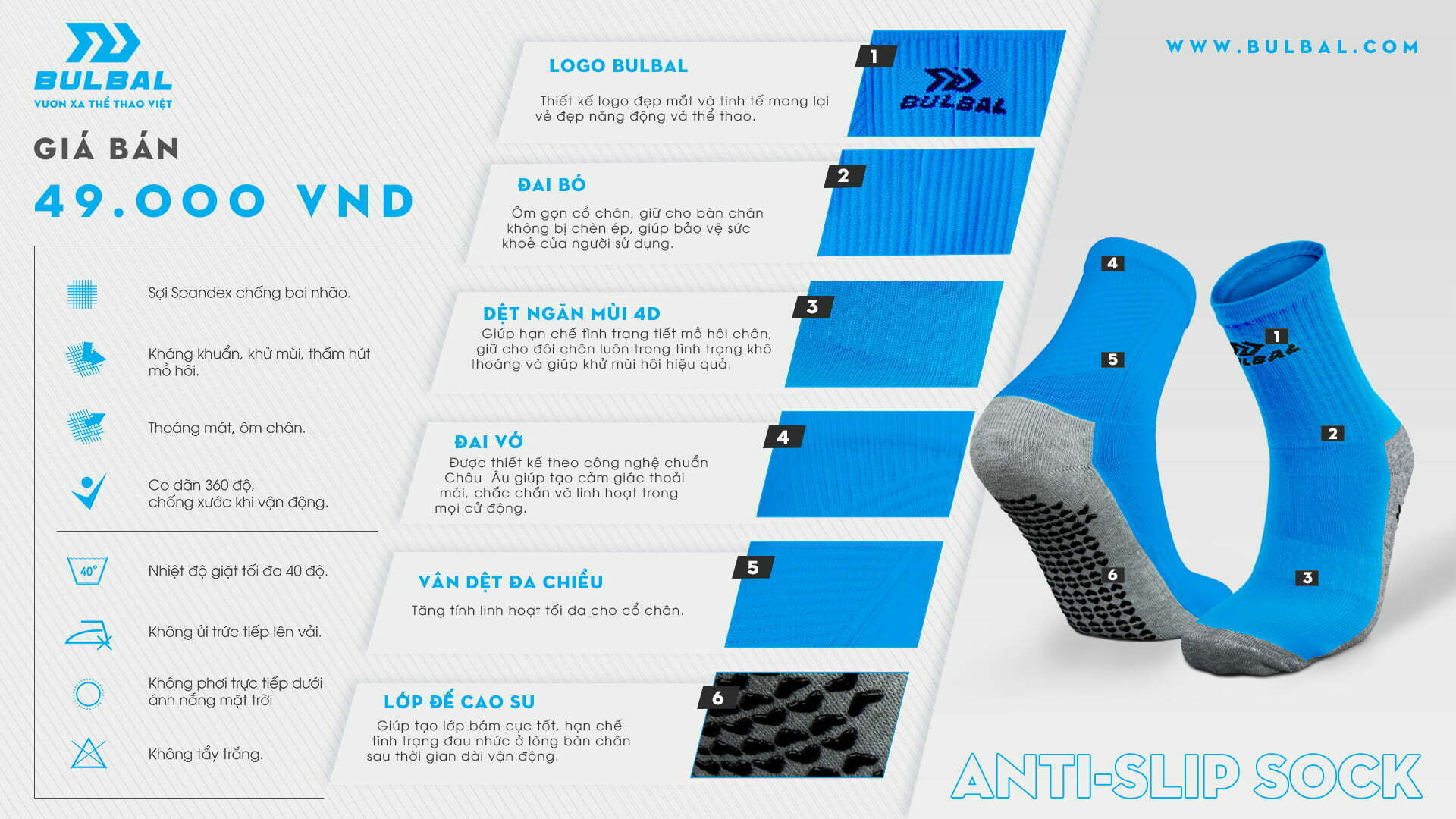 TẤT VỚ BÓNG ĐÁ BULBAL ANTI-SLIP SOCK 
